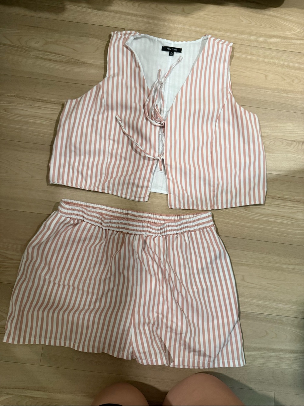 New Look Pink & White Striped Tie-Front Vest Top and Shorts Set